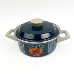 Bl� retro emaljegryde med �blemotiv