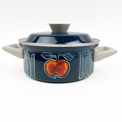 Bl� retro emaljegryde med �blemotiv