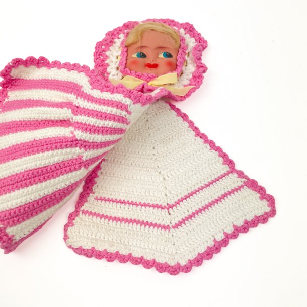 Fantastisk h�klet vintage grydelappedukke