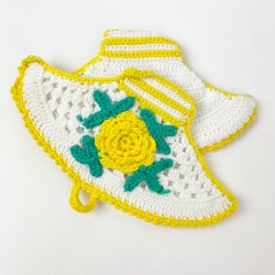 Hklede retro grydelapper med blomst