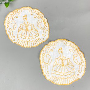 Zwei wei�e Vintage-Flakons mit gelber Stickerei