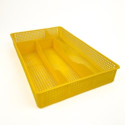 Gul retro bestikbakke plast