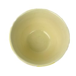 Gelbe Servierschale mit Fruchtmotiv