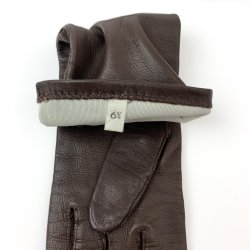 Lange brune vintage skindhandsker str. 6