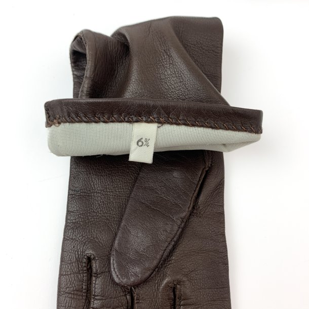 Lange brune vintage skindhandsker str. 6