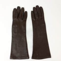 Lange brune vintage skindhandsker str. 6
