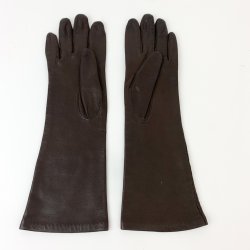 Lange brune vintage skindhandsker str. 6