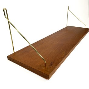 Vintage teaktr�shylde med messingbeslag 20 x 72 cm 