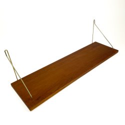 Vintage teaktr�shylde med messingbeslag 20 x 72 cm 