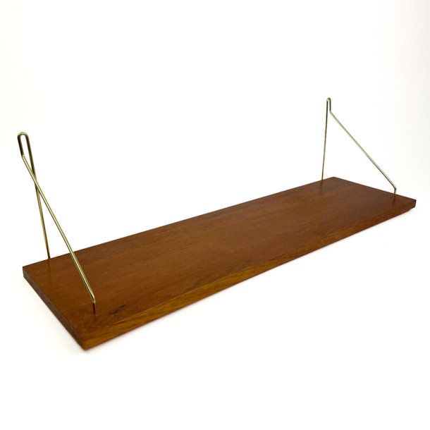 Vintage teaktr�shylde med messingbeslag 20 x 72 cm 