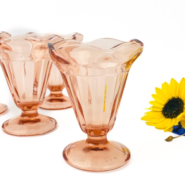 Franske rosa vintage isglas, Coupe  Glace           