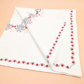 Broderet vintage juledug 110x110 cm