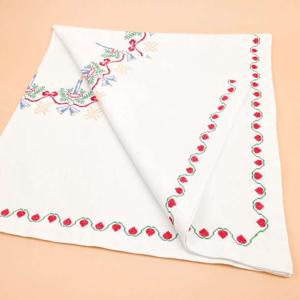 Broderet vintage juledug 110x110 cm