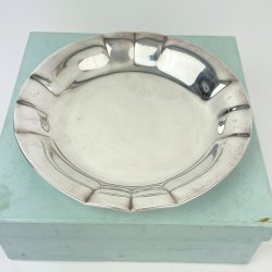 Vintage slvplet fad med blget kant