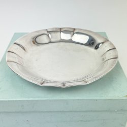 Vintage slvplet fad med blget kant