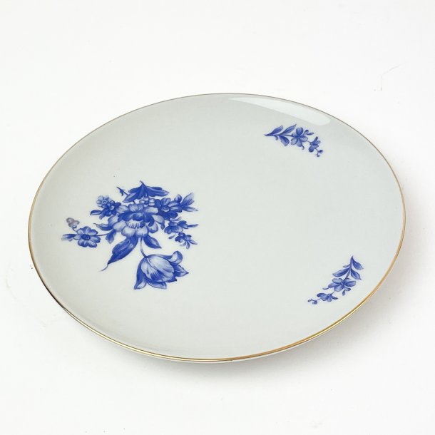 Vintage kagetallerken med bl blomster