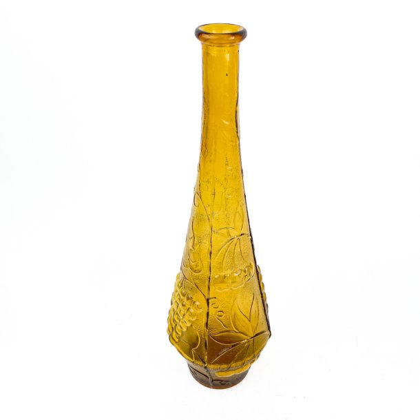 Ravfarvet vintage glasflaske med druerelief