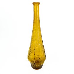 Bernsteinfarbene Vintage Glasflasche mit Traubenrelief