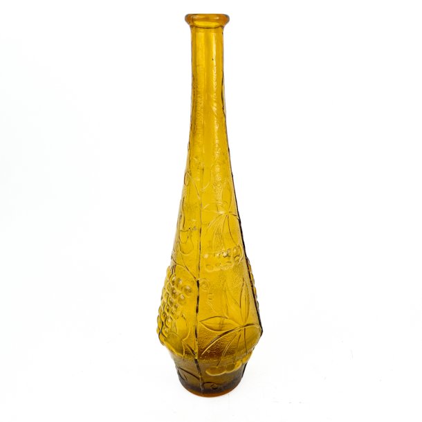 Bernsteinfarbene Vintage Glasflasche mit Traubenrelief