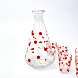 Retro-Karaffelset mit roten Punkten  sechsteilig