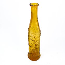 Bernsteinfarbene Vintage Glasflasche mit Traubenrelief