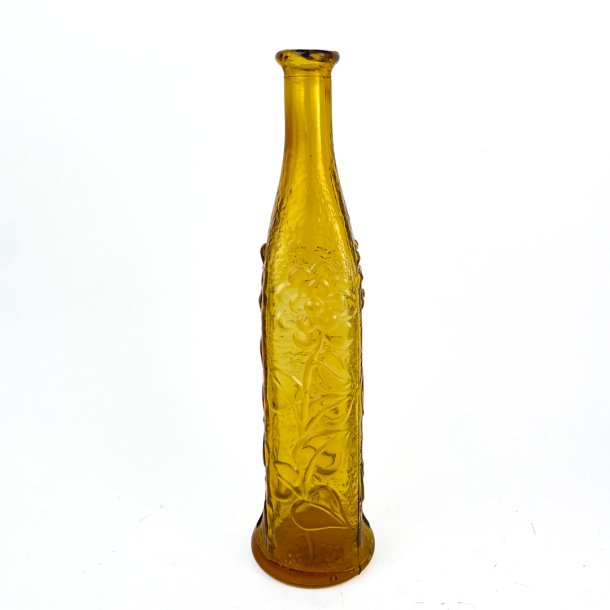 Ravfarvet vintage glasflaske med druerelief