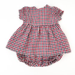 Kariertes Puppenset mit Kleid und Hose