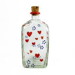 Vintage glasflaske med hjerter