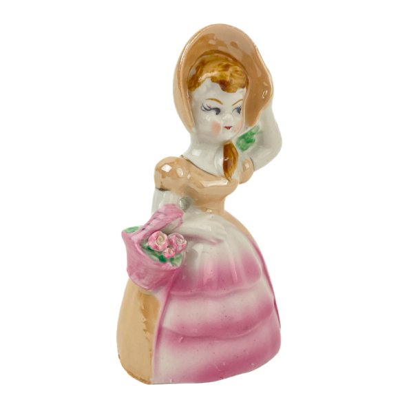 Vintage porcelnsklokke  pige i lyserd kjole