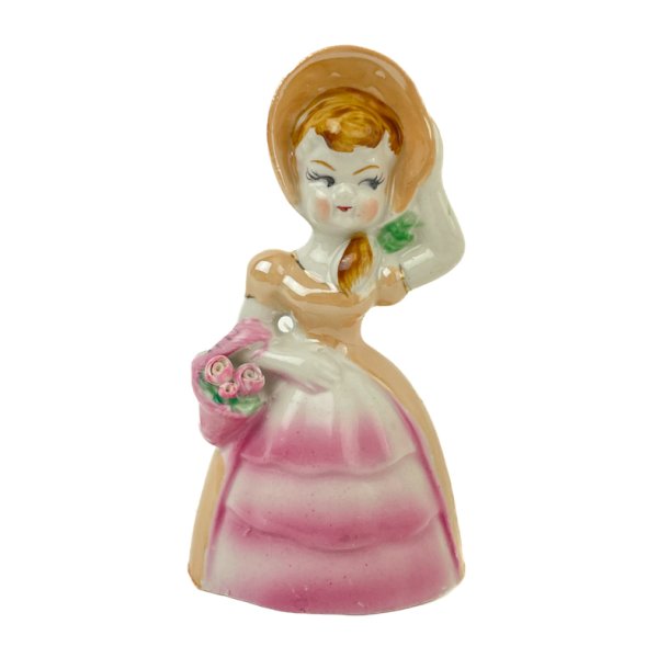 Vintage porcelnsklokke  pige i lyserd kjole