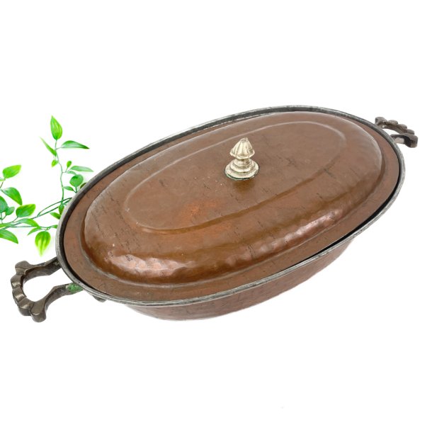 Ovales Vintage-Kupfergef mit Griffen