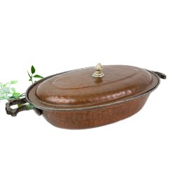 Ovales Vintage-Kupfergef mit Griffen