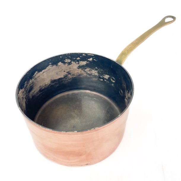 Kobbergryde med messingh�ndtag