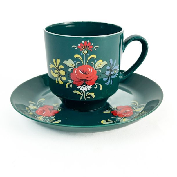 Gr�n retro kaffekop med underkop