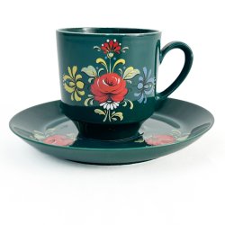 Gr�n retro kaffekop med underkop