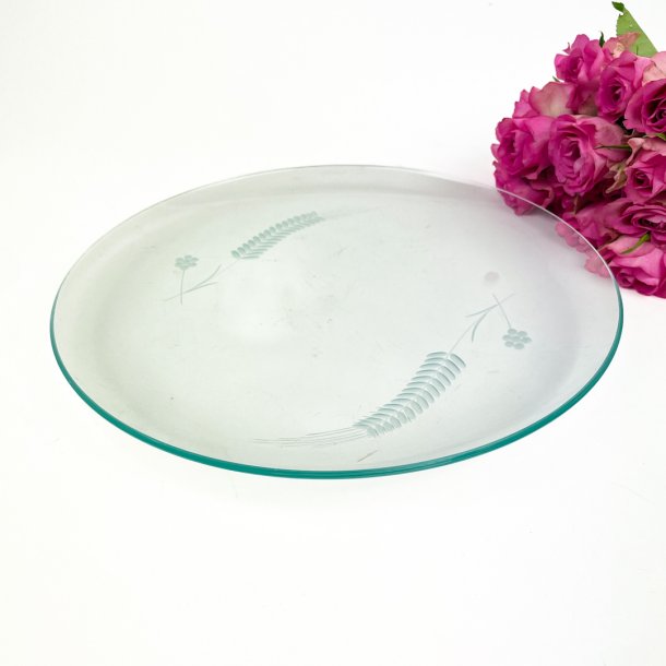 Vintage glas lagkagefad med kornmotiv