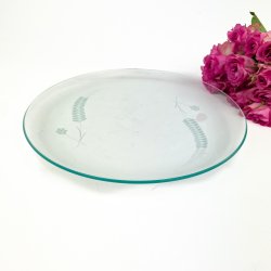 Vintage glas lagkagefad med kornmotiv