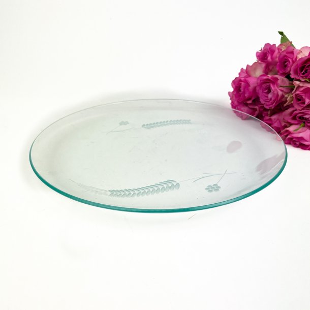 Vintage glas lagkagefad med kornmotiv