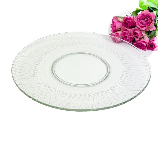 Vintage lagkagefad i glas med krydsm�nster