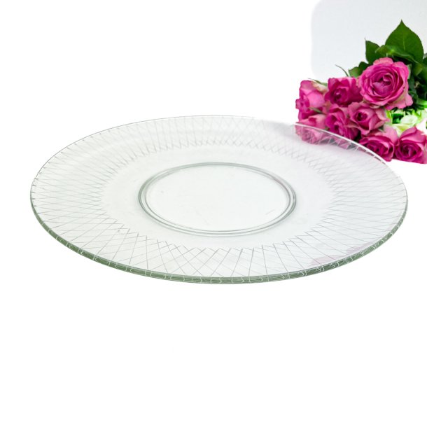 Vintage lagkagefad i glas med krydsm�nster