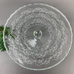 Vintage glas lagkagefad med blomsterdekoration