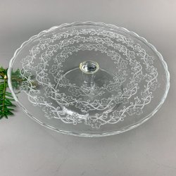 Vintage glas lagkagefad med blomsterdekoration