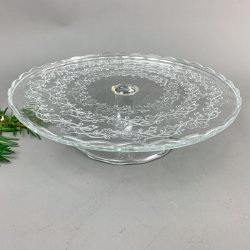 Vintage glas lagkagefad med blomsterdekoration