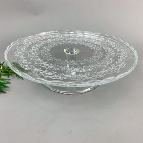 Vintage glas lagkagefad med blomsterdekoration