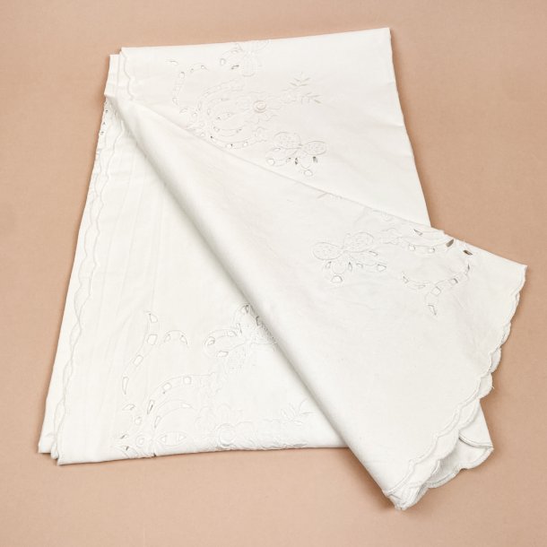 Smuk vintage oval dug med broderi � 220 cm