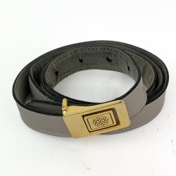 Grauer Vintage Ledergrtel mit goldfarbener Schnalle