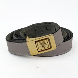 Grauer Vintage Ledergrtel mit goldfarbener Schnalle