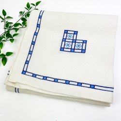 Broderet bl� vintage dug 120x120 cm