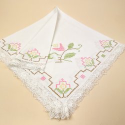 Blomsterbroderet vintage dug 90x90 cm