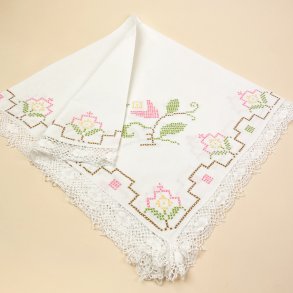 Blomsterbroderet vintage dug 90x90 cm